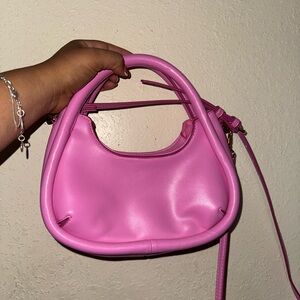 Pink leather crossbody bag